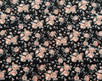 Vintage Rose on Black Bouquet Flowers 100% Cotton Flannel Fabric (Fabric sold by the yard)