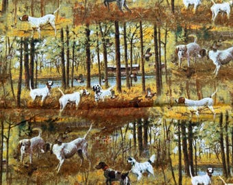 Realistic Scene Hunting Bird Dogs 100% Cotton Flannel Fabric (Fabric sold By the yard) LAST ONE!