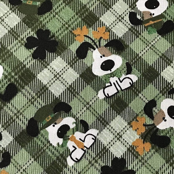 St. Patrick's Day I Woof You Dog Irish Shamrocks Clover Plaid 100% Cotton Fabric FQ Fat Quarter, 1/4, 1/2 or by the yard (Choose a size)