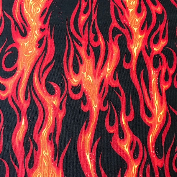 Hot Fire Flames on Black Flame 100% Cotton Fabric FQ Fat Quarter, 1/4 yard, 1/2 yard or by the Yard (Choose a size)