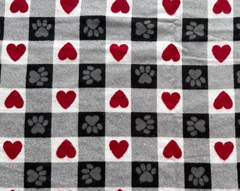 Paws and Hearts Black & White Buffalo Checked 100% Cotton Flannel Fabric by the Yard