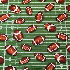 Footballs on Football Field 100% Cotton Fabric Fat Quarter, 1/4 yard, 1/2 yard or by the Yard (Choose a size)