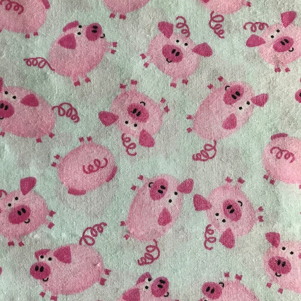 Adorable Tossed Little Pigs on Aqua Farm Pig Piggies Piggy 100% Cotton Fabric FQ Fat Quarter 1/4, 1/2 or by the Yard (Choose a size)