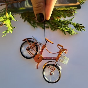 Small Bicycle Ornament, Tin can bicycle, Recycled, Upcycled, Office art, Shelf Art, Christmas Tree Ornament, Personalizable, Personalized