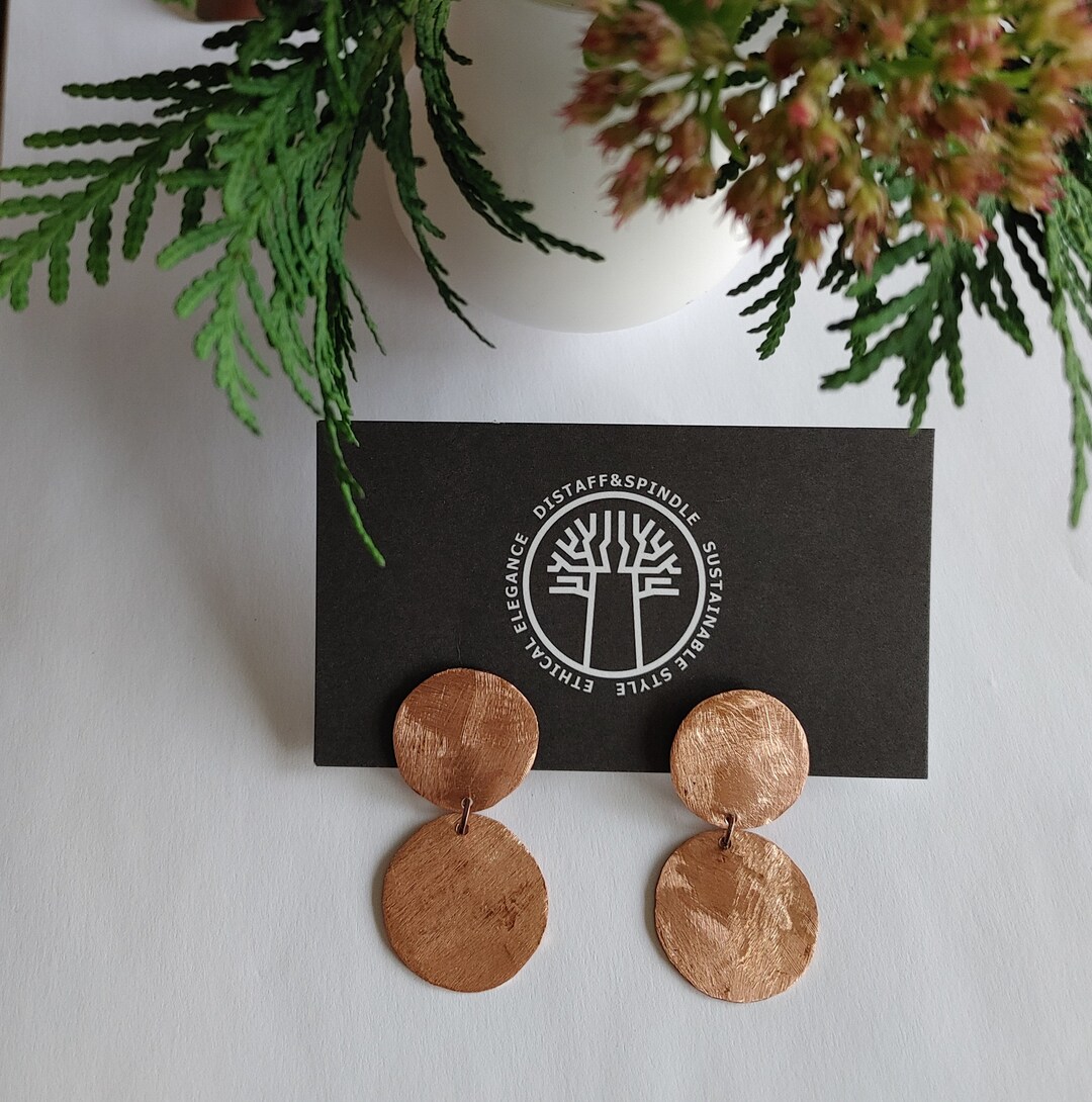 Copper Penny Earrings Double Moon Earrings Circle Earrings Etsy