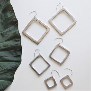 Square Earrings, Lightweight Earrings, Sustainable Style, Silver Earrings, Ethical Fashion, OOAK, Recycled Earrings, Mother's Day Gift