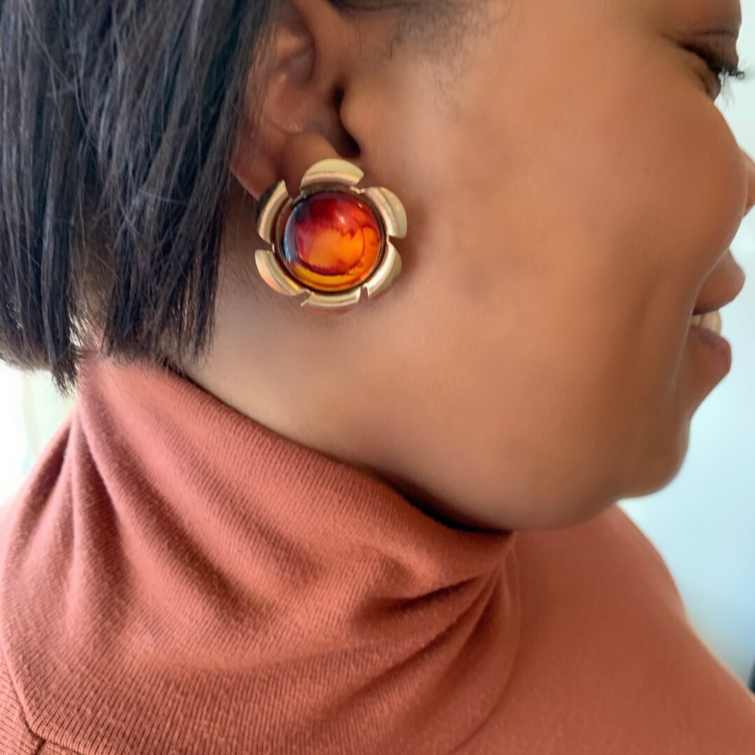 Vintage Costume Clipon Earrings Sarah Cov Goldtone Flower Etsy Australia