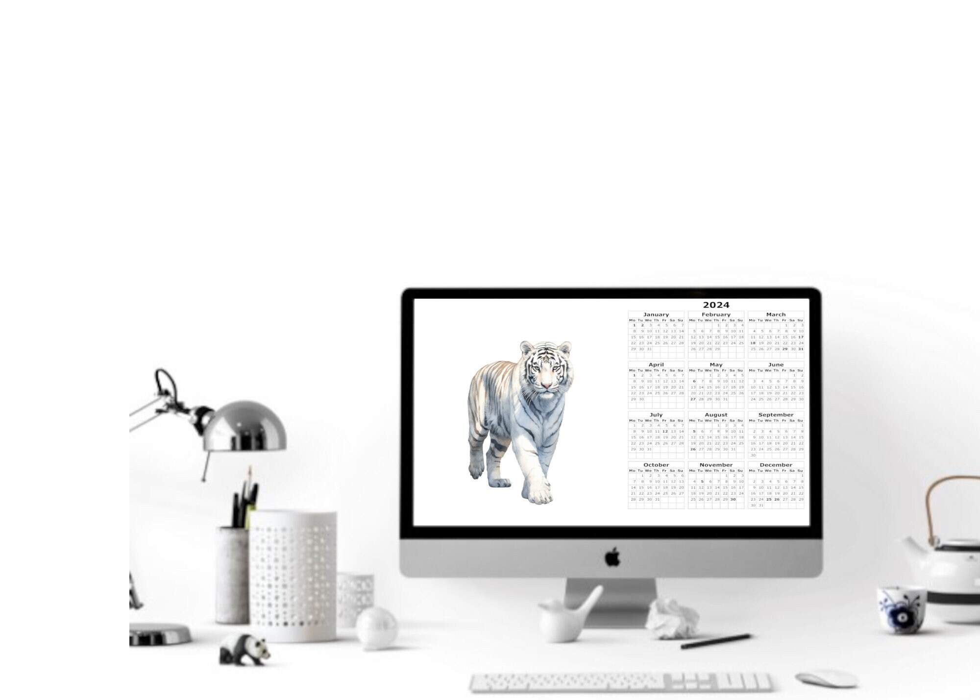 Instant Download 2024 Calendar White Tiger PC Laptop - Etsy