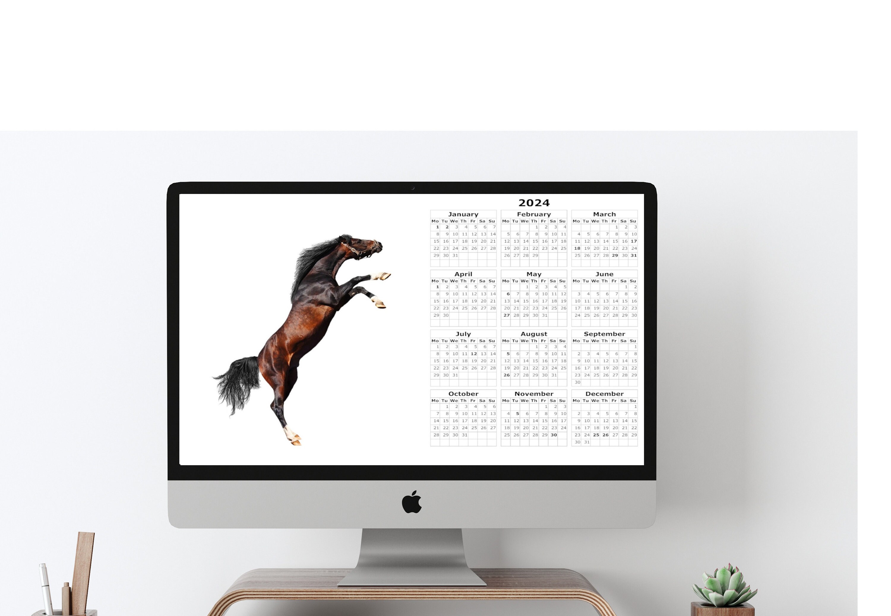 Instant Download 2024 Calendar Horse Digital PC Laptop Etsy