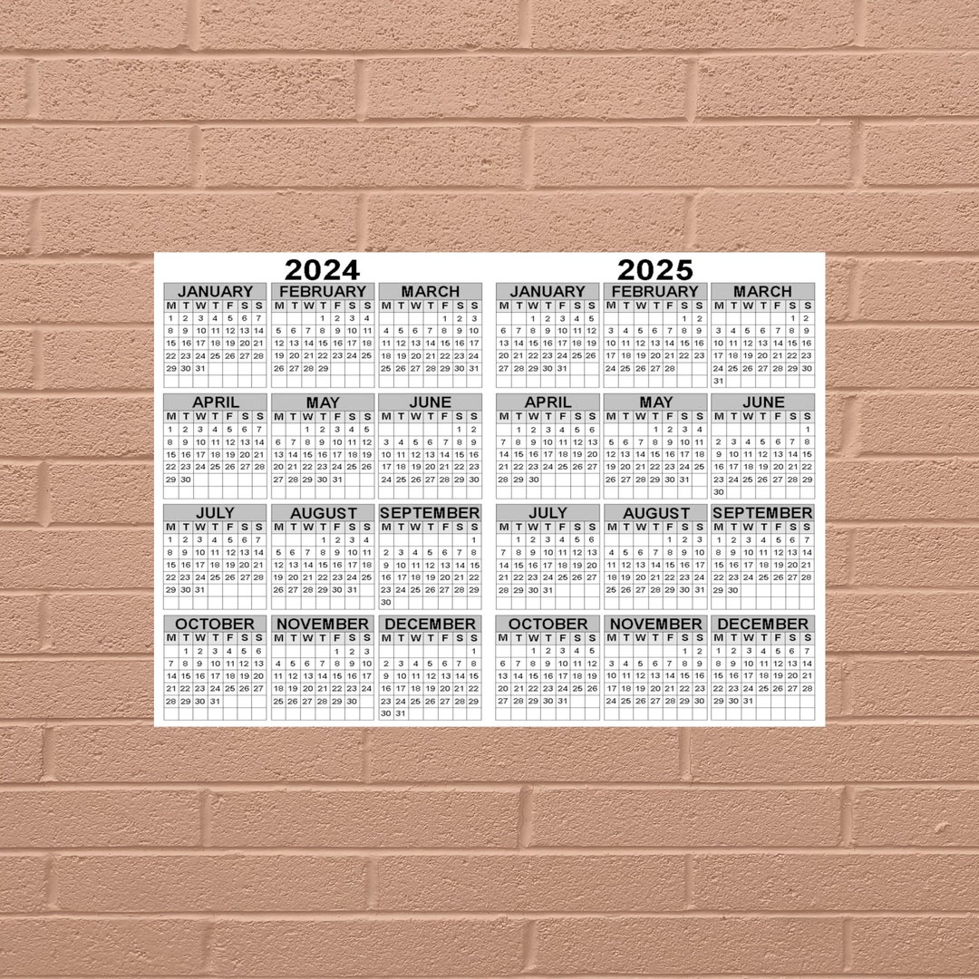 A3 A4 Instant Download 2024 2025 Combined Calendars Printable A3