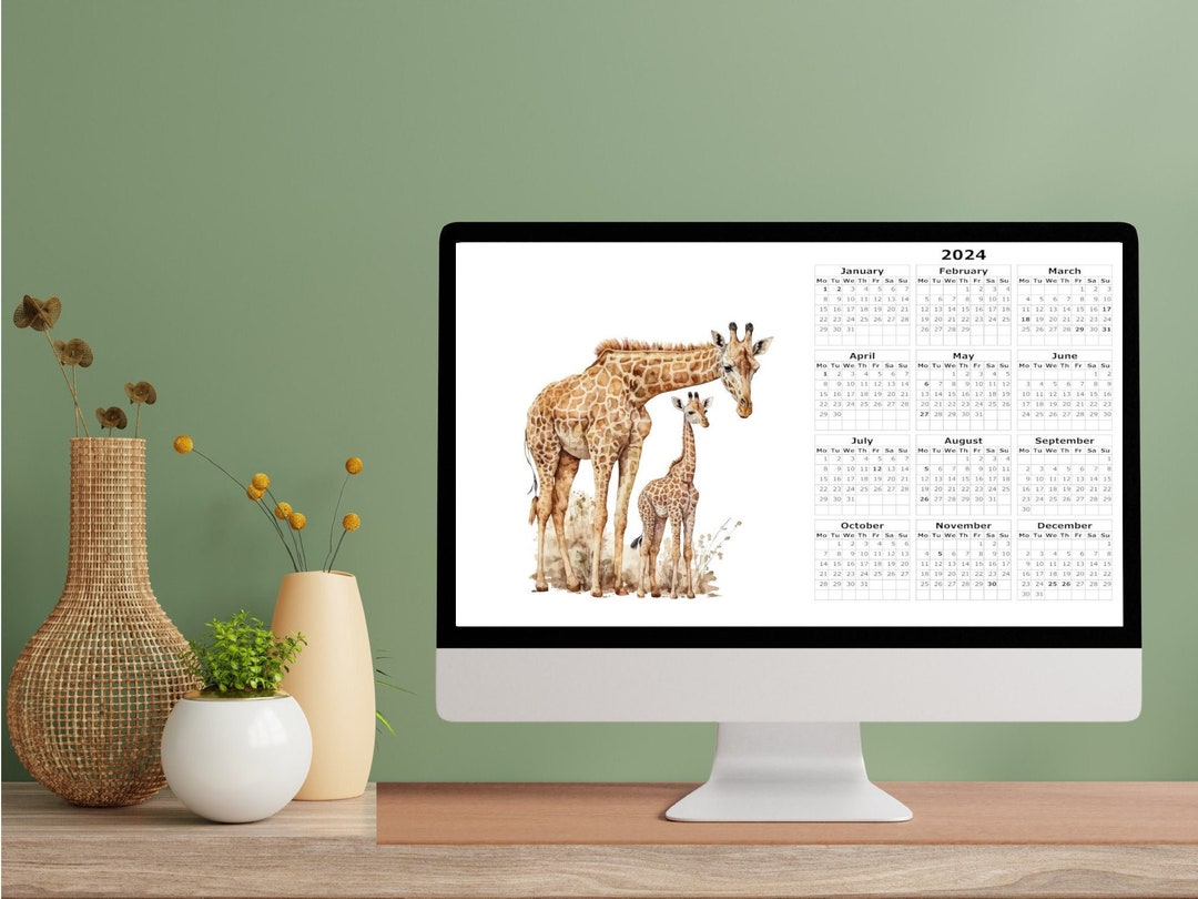 Instant Download 2024 Calendar Giraffes Digital PC Laptop Etsy