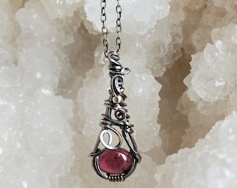 Rhodolite Garnet mini Pendant wire wrapped in Sterling silver