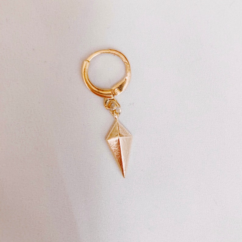 Gold Plated 24 Carat Hoop Earrings With Pendants / Earring With Rhombus Pendants / Pendant