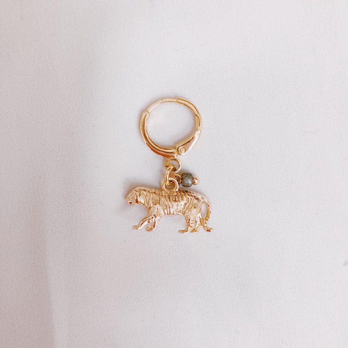 Gold Plated 24 Carat Hoop Earrings With Pendant / Earring With Tiger Pendant Etsy