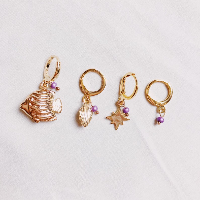 Gold Plated 24 Carat Hoop Earrings With Pendants / Earring With Fish Pendants / Pendant Earrings