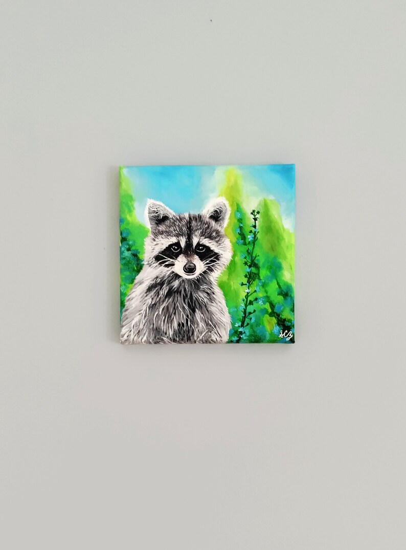 Original, Hand-painted Acrylic 8x8 Inch Raccoon Painting - Etsy