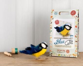 Small Square Embroidered Book Cover with Sketchbook Blue Tit - British Birds Collection - Deep Green