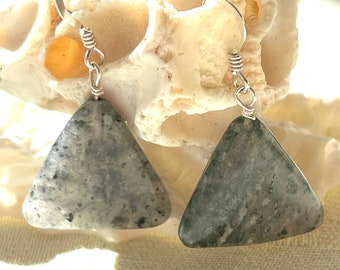 Dragonfly Quartz Earrings: Sterling Silver Triangle Dangle