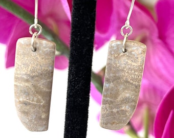 Fossil Coral Sterling Silver Earrings: Taupe Gemstone Dangle