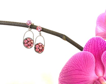 1940s Sterling Silver Rhinestone Basket Earrings - Retro Screw Back