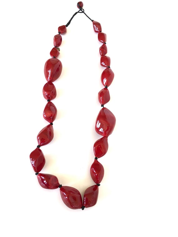 Red Murano BLOWN GLASS NECKLACE of 20 glass beads… - image 10