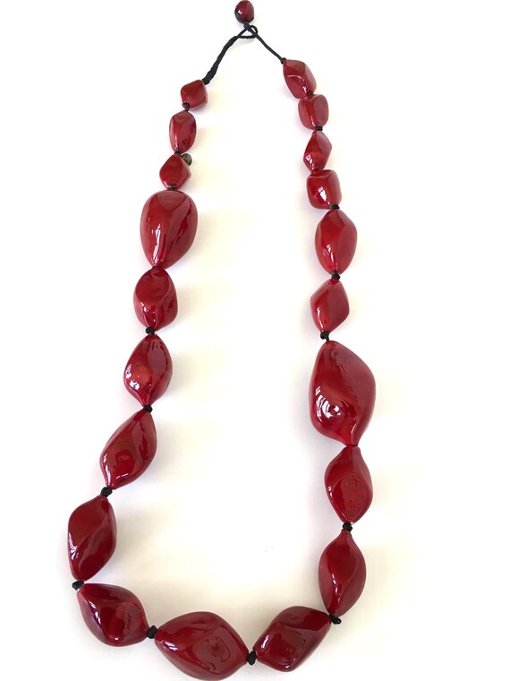 Red Murano BLOWN GLASS NECKLACE of 20 glass beads… - image 3