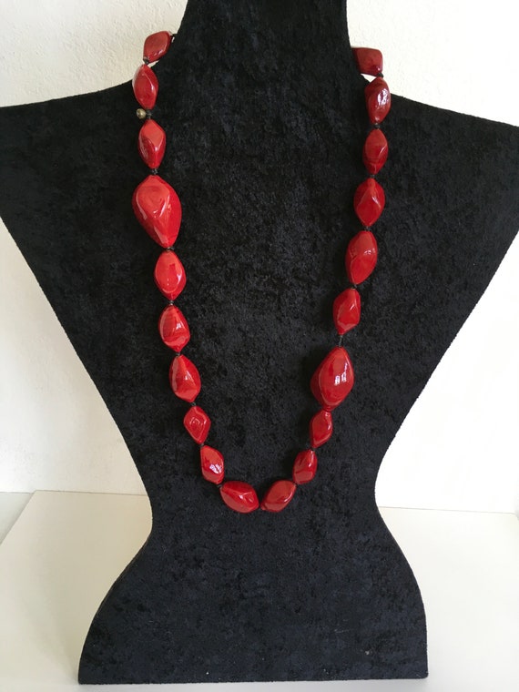 Red Murano BLOWN GLASS NECKLACE of 20 glass beads… - image 2