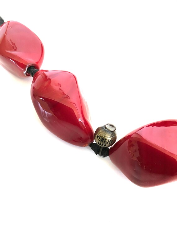 Red Murano BLOWN GLASS NECKLACE of 20 glass beads… - image 5