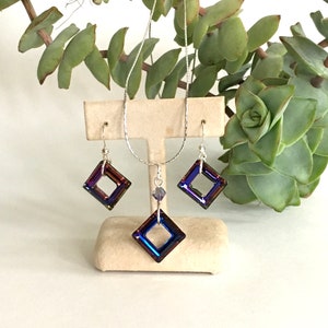 Swarovski crystal earrings and necklace set with sterling silver chain and ear wires.