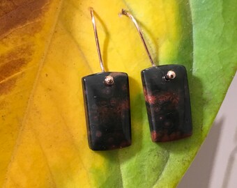 Cabochon Stone Earrings: Green and Rust on Rose Gold over Sterling Silver