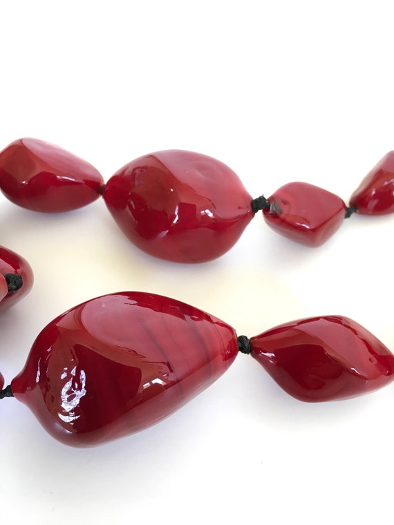 Red Murano BLOWN GLASS NECKLACE of 20 glass beads… - image 8