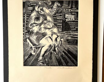Original 1984 Magda Santonastasio Signed, Titled Etching Rich with Texture. Listed Modernist Artist. Expressionist Art Matted