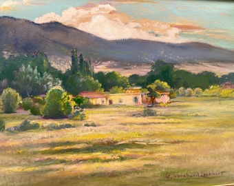 Vintage New Mexico Landscape Pastel Painting by G. Trenchard Lockhart, 1960s Matted Art