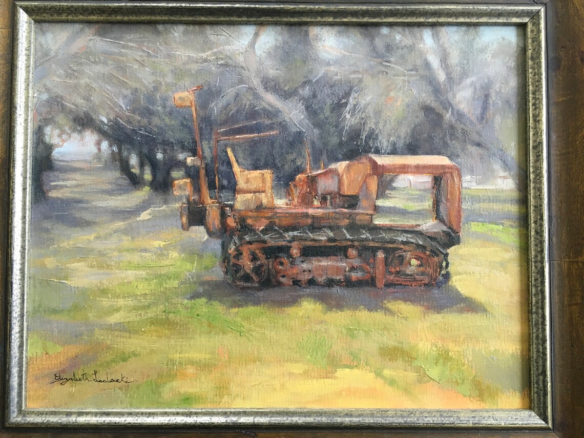 Oil Painting of Vintage Tractor in Field at Edge of Grove. Etsy