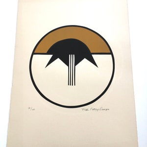 Hopi Pottery Design Lithograph: 1970s Limited Edition Bird/Rain Cloud Print