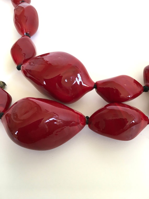 Red Murano BLOWN GLASS NECKLACE of 20 glass beads… - image 9