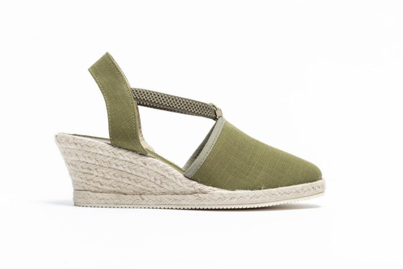 Espadrille Wedge Shoe in Green Olive Slingback Mid Heel Etsy