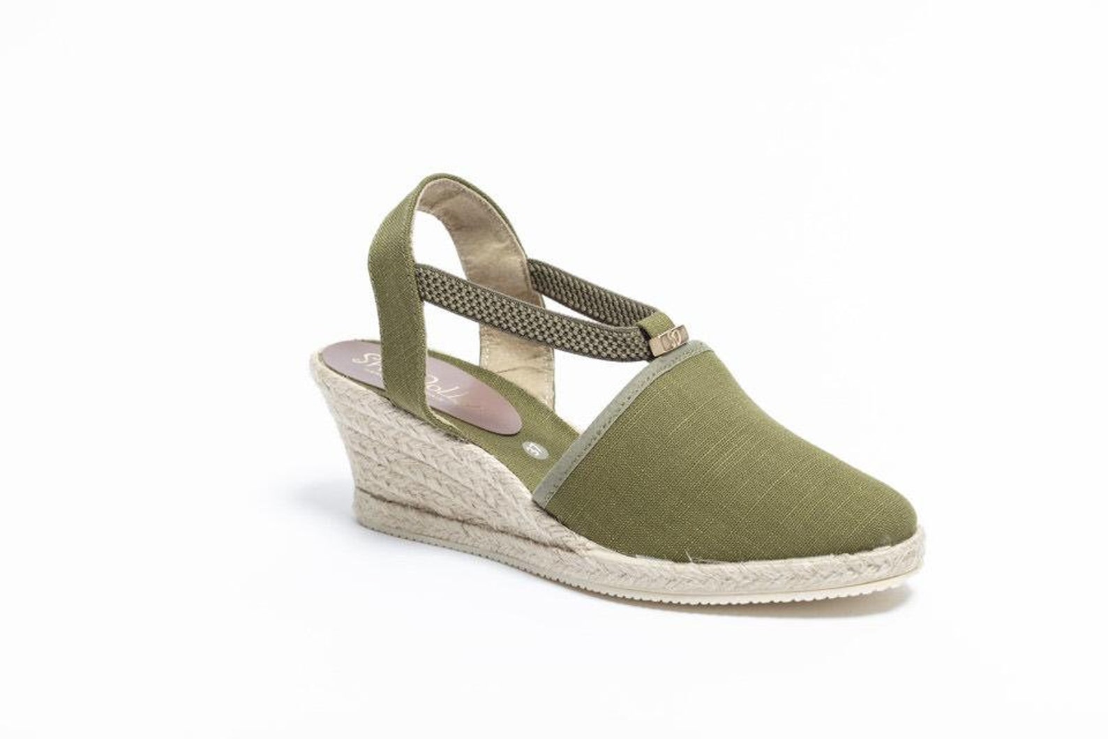 Espadrille Wedge Shoe in Green Olive Slingback Mid Heel Etsy