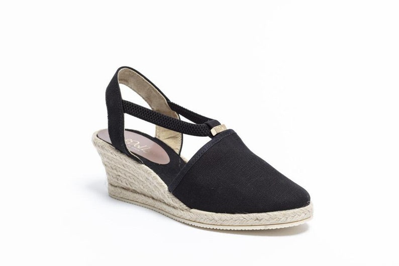 Espadrille Wedge Shoe in Black Slingback Mid Heel 6cm / | Etsy