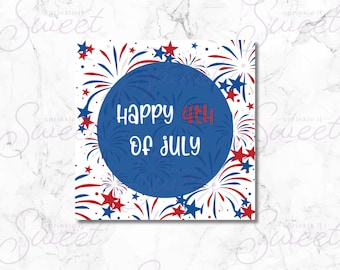 4 luglio, download digitale di tag regalo patriottici - Buon 4 luglio con fuochi d'artificio e stelle