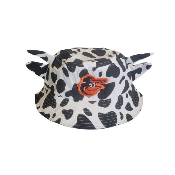 Baltimore Orioles Cow Print Bucket Hat with Ears & Horns Birdland Baseball Colton Cowser Summer Beach Sun Fisherman's Hat with O's logo