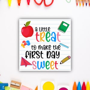 Terug naar school, waardering leraar cadeaukaartje digitale download - een kleine traktatie om de eerste dag zoet te maken