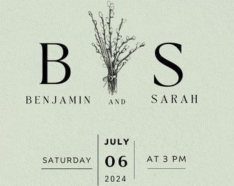 Sage, Simple, Wedding Invitation Template Digital Download