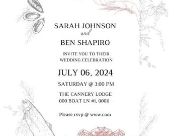 Ocean, Alaskan, Coastal Wedding Invitation Template