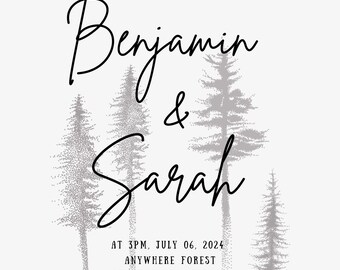 Grey, Woods, Minimalist Wedding Invitation Template Digital Download