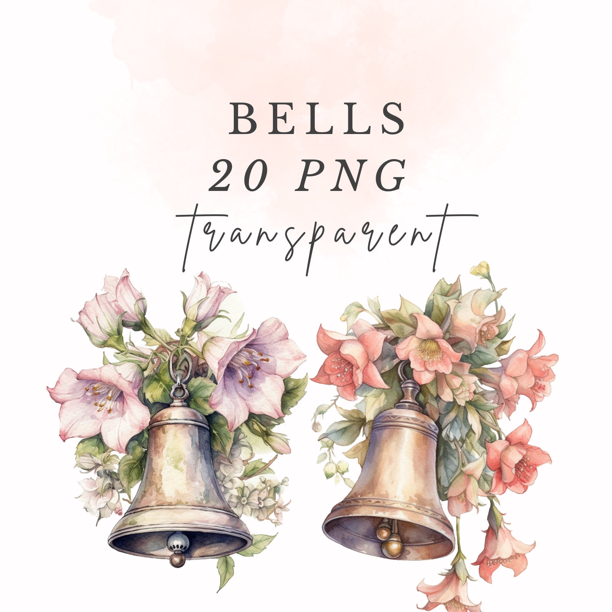 20 Victorian Vintage Clipart Bells Flower PNG Pastel Watercolor Bundle Scrapbook Junk Journal