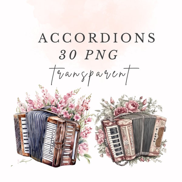 20 Victorian Vintage Clipart Accordions Flower PNG | pastel Watercolor Bundle | Scrapbook Junk Journal | 300dpi commercial use