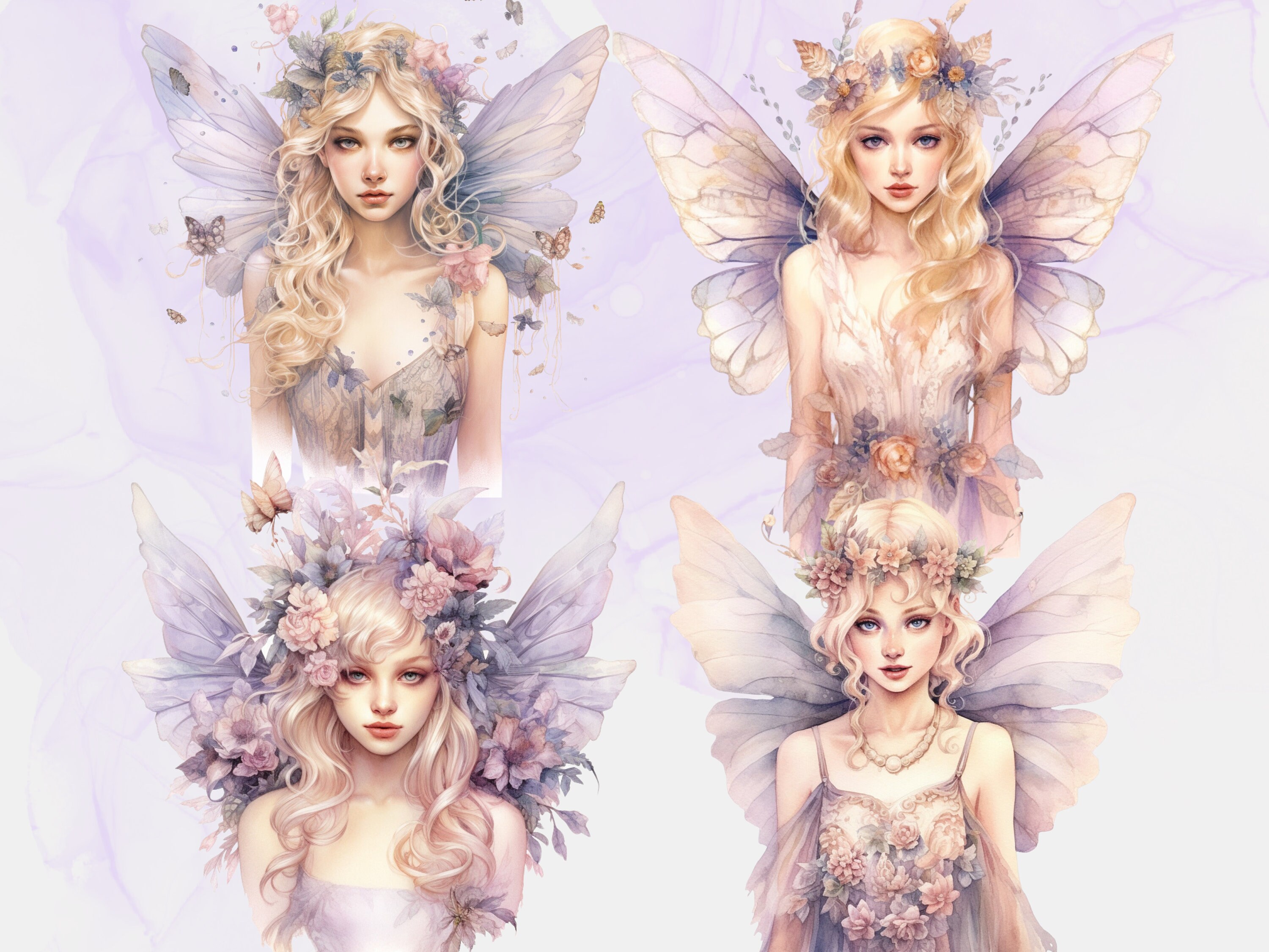 Cute Purple Fairy Watercolor Clipart 15 Transparent PNG - Etsy