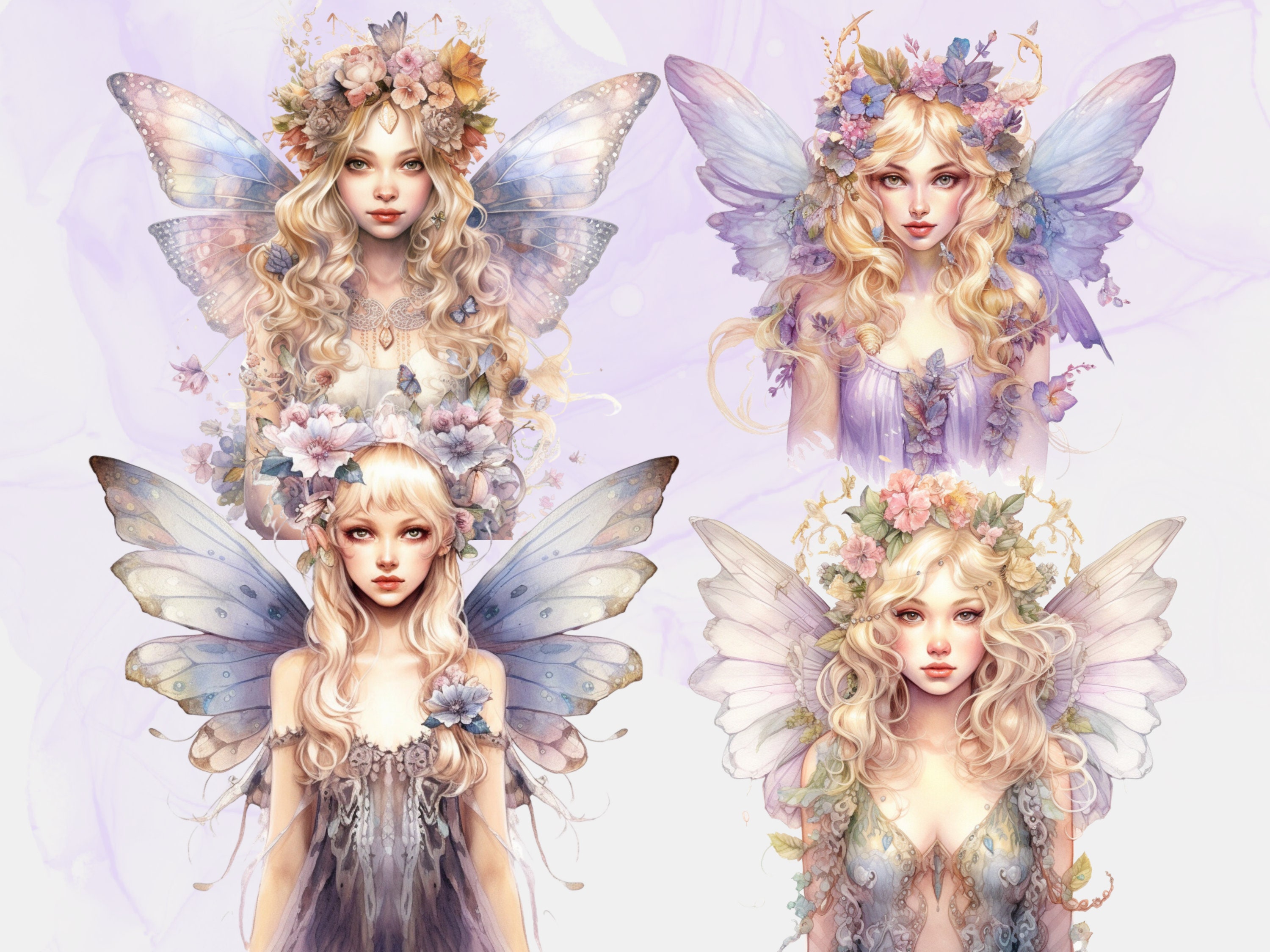 Cute Purple Fairy Watercolor Clipart 15 Transparent PNG - Etsy