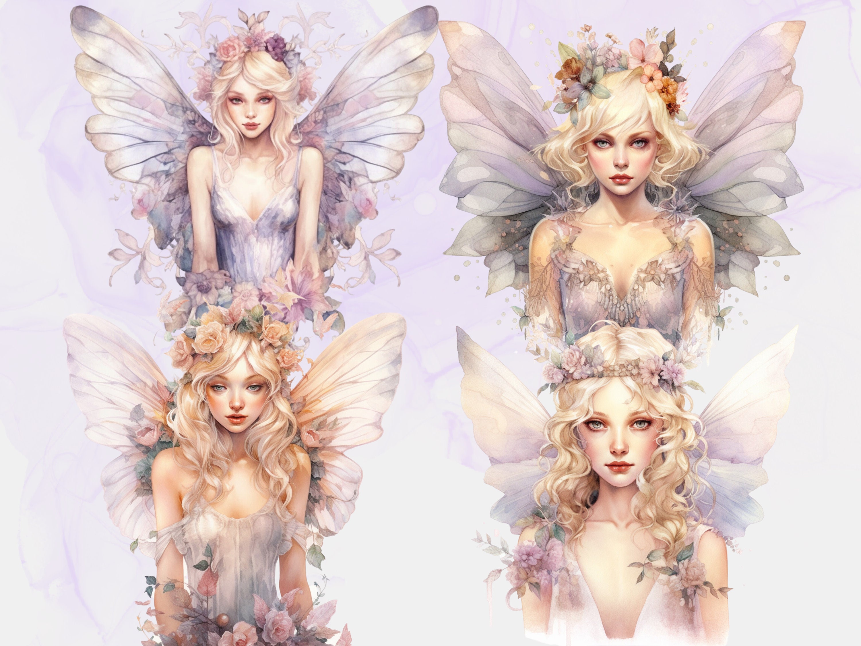 Cute Purple Fairy Watercolor Clipart 15 Transparent PNG - Etsy